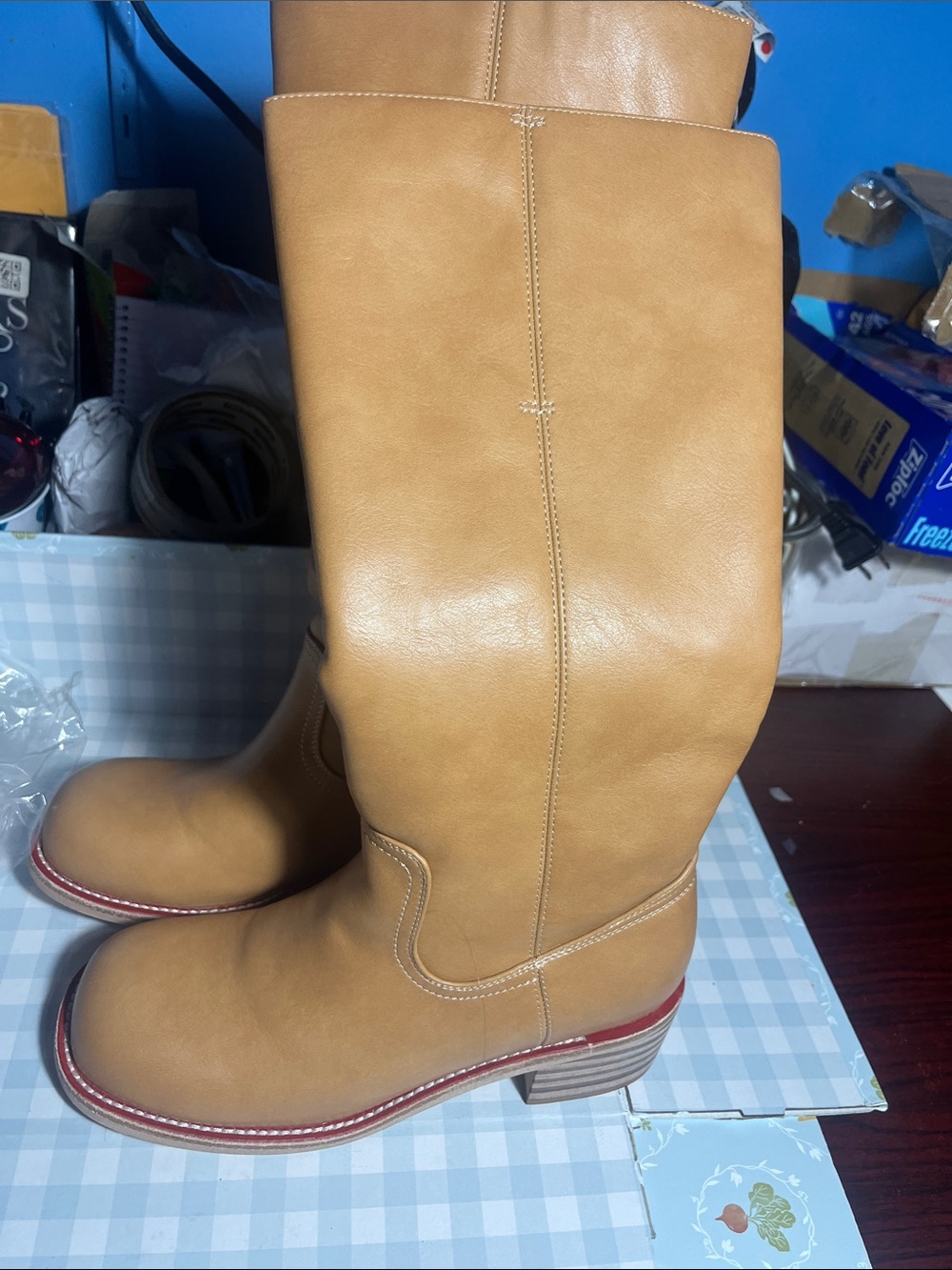 Classic Tan Mid-Calf Leather Heeled Boots